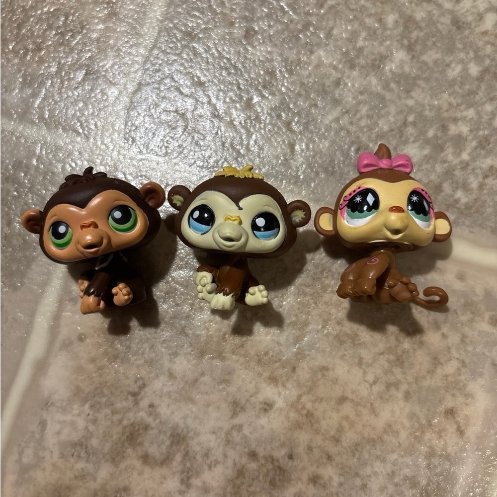 Littlest Pet Shop Monkey Figures - Brown with Pink Accent BUNDLE/ LOT